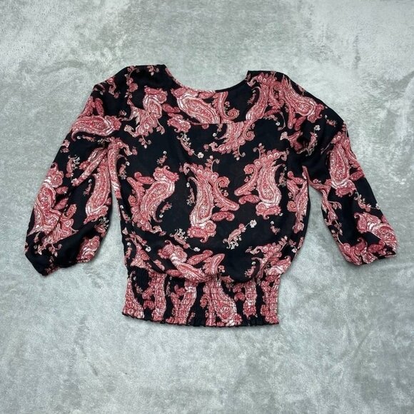 Cato Womens Black & Red Paisley Smocked Blouse Size S Polyester a1177 - Picture 7 of 9